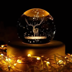 3D deer lamp creative crystal ball night light USB LED Wooden Home Office Night Lamp  (8 cm, wooden)
