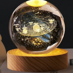 3D Space Galaxy Planet Crystal Ball Night Light Ball with Wooden Base Night Lamp  (7 cm, Multicolor)
